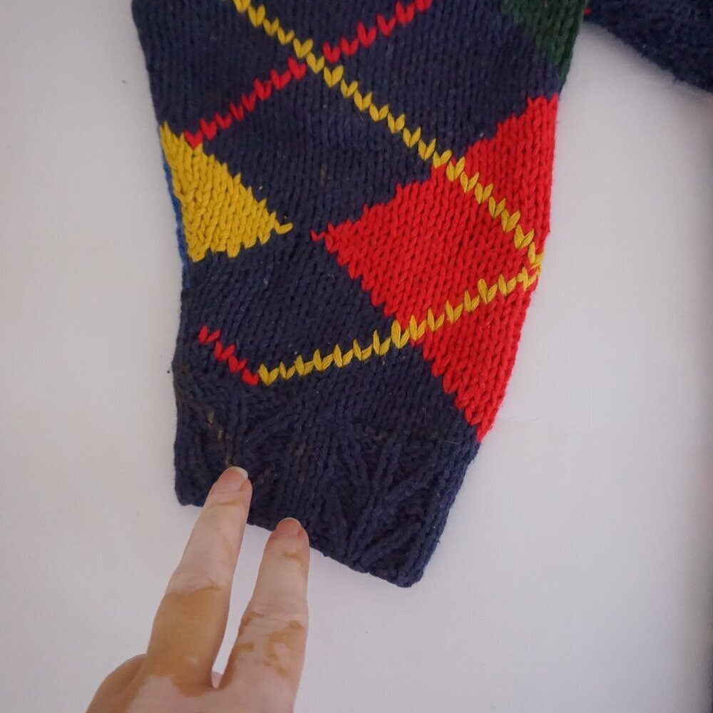 Field Gear Navy Multicolor Argyle Knit Preppy Cotton Blend Collegiate Sweater M - Picture 7 of 11